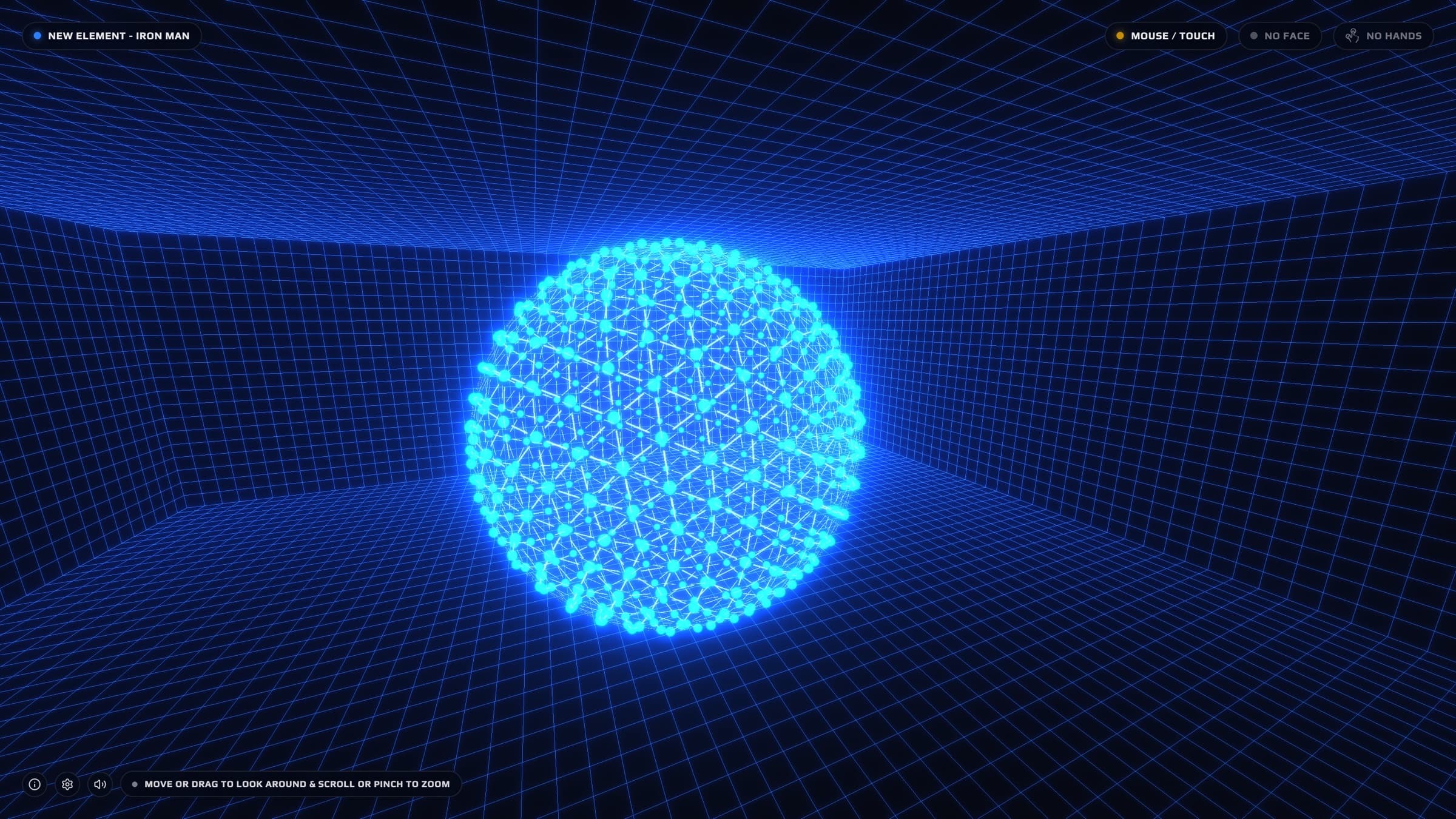 The sphere inside the grid room, seen from a turned camera